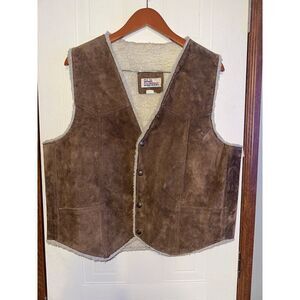 BAJA California Vintage Leather Sherpa Lined Vest  Size XL